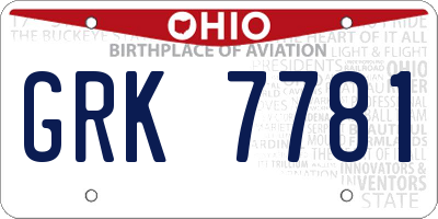 OH license plate GRK7781