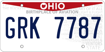 OH license plate GRK7787
