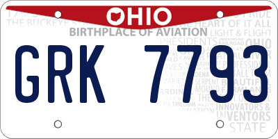 OH license plate GRK7793