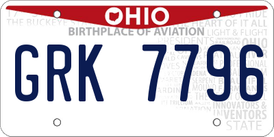 OH license plate GRK7796