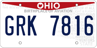 OH license plate GRK7816