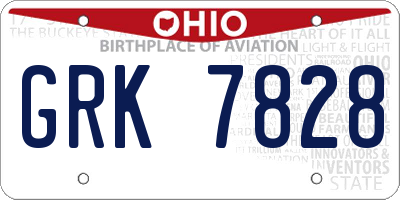 OH license plate GRK7828