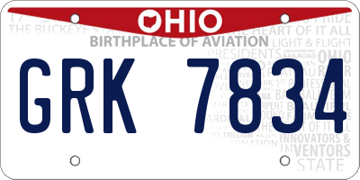 OH license plate GRK7834