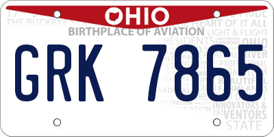 OH license plate GRK7865