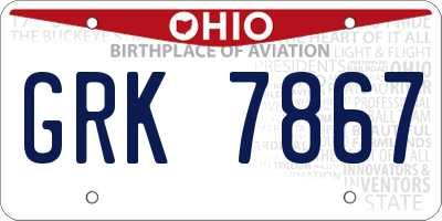 OH license plate GRK7867