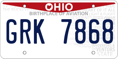 OH license plate GRK7868