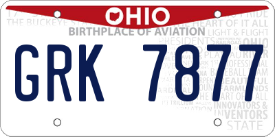 OH license plate GRK7877