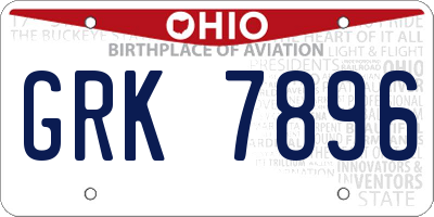 OH license plate GRK7896