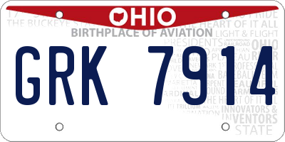 OH license plate GRK7914