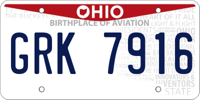 OH license plate GRK7916