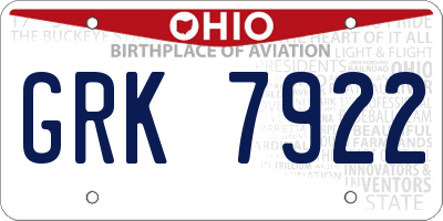 OH license plate GRK7922