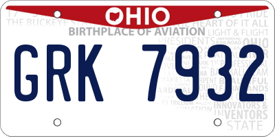 OH license plate GRK7932