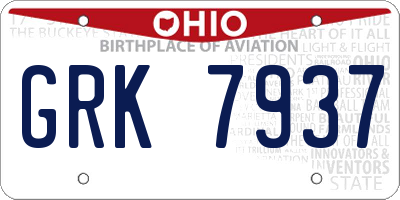 OH license plate GRK7937