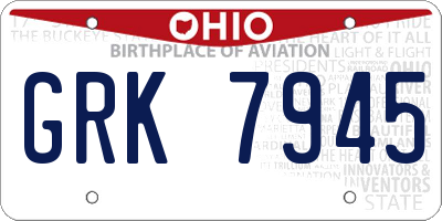 OH license plate GRK7945