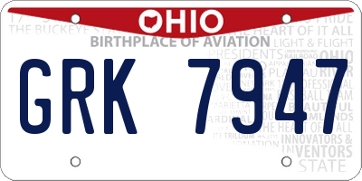 OH license plate GRK7947