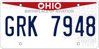 OH license plate GRK7948