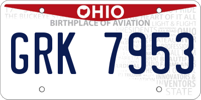 OH license plate GRK7953