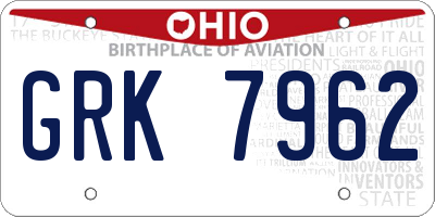 OH license plate GRK7962