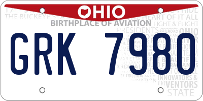 OH license plate GRK7980