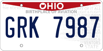 OH license plate GRK7987