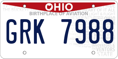 OH license plate GRK7988
