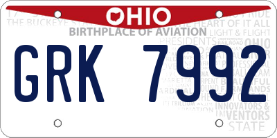 OH license plate GRK7992