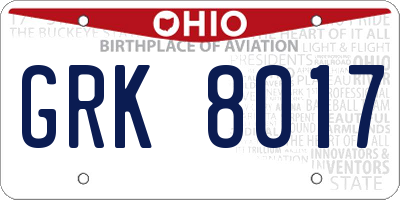 OH license plate GRK8017