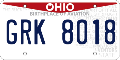 OH license plate GRK8018