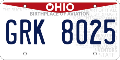 OH license plate GRK8025