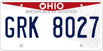 OH license plate GRK8027