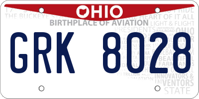 OH license plate GRK8028