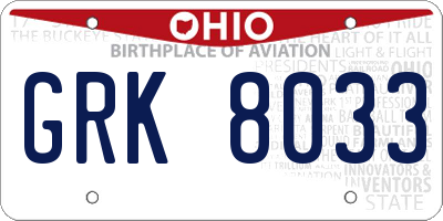 OH license plate GRK8033