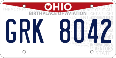 OH license plate GRK8042