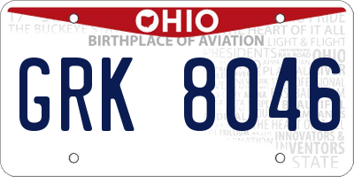 OH license plate GRK8046