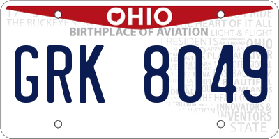 OH license plate GRK8049