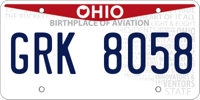 OH license plate GRK8058