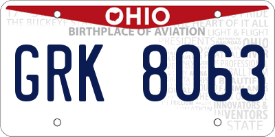 OH license plate GRK8063