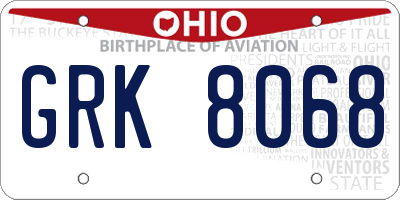 OH license plate GRK8068