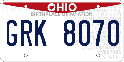 OH license plate GRK8070