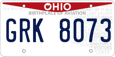 OH license plate GRK8073