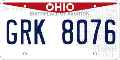 OH license plate GRK8076