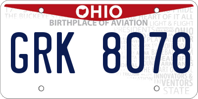 OH license plate GRK8078