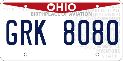 OH license plate GRK8080