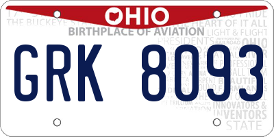 OH license plate GRK8093