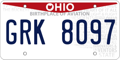 OH license plate GRK8097