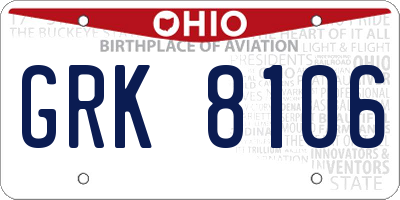 OH license plate GRK8106