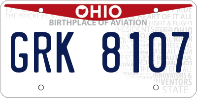 OH license plate GRK8107