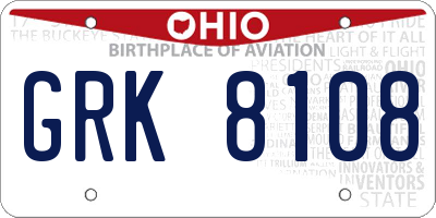 OH license plate GRK8108