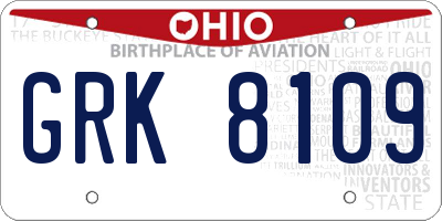 OH license plate GRK8109