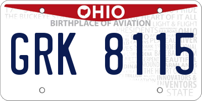 OH license plate GRK8115